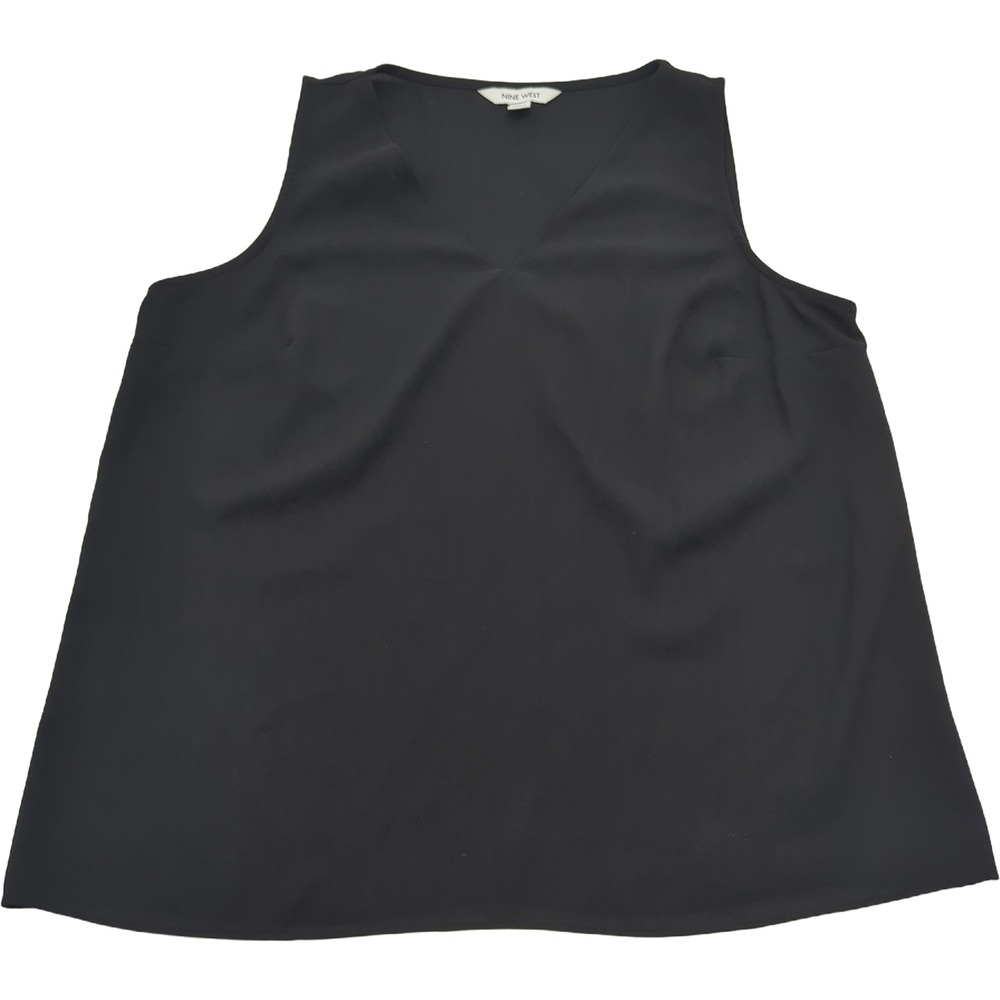 Nine West Womens Black Sleeveless V-Neck Lined Blouse Top Size M RN73277